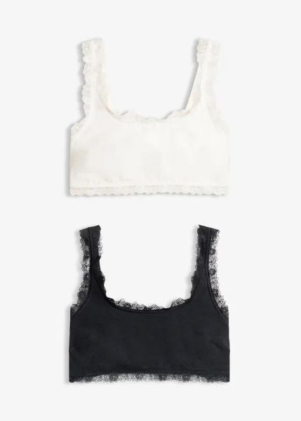 Biustonosz bustier z bawełny organicznej z koronką (2 szt.). Czarne biustonosze bonprix, bez wzorów, z bawełny. Za 82.99 zł.