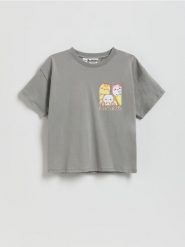 T-shirt z nadrukiem Bananya - ciemnoszary. Szare koszulki dziewczęce Reserved, bez wzorów, z bawełny, bez ramiączek. Za 45.99 zł.