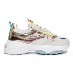 Sportowe buty damskie na grubej podeszwie złoty. Żółte buty sportowe na co dzień damskie bez wzorów. Za 110.92 zł.