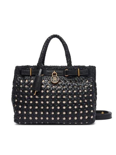 Tommy Hilfiger Torebka American Icon Mini Tote Braided AW0AW18734 Czarny. Czarne torebki klasyczne damskie Tommy Hilfiger, bez wzorów, ze skóry, bez dodatków. Za 1,299.00 zł.