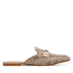 Klapki Guess. Brązowe klapki damskie Guess, z aplikacjami, bez obcasa. Za 419.99 zł.