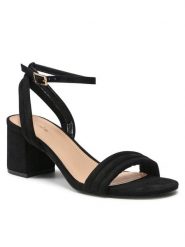 DeeZee Sandały LS5704-01 Czarny. Czarne sandały damskie DeeZee, bez wzorów, z materiału, bez obcasa, na słupku. Za 129.99 zł.