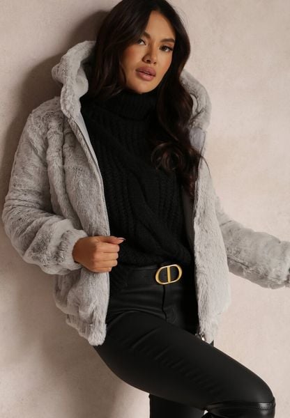 Jasnoszara Kurtka Futerko Teddy Oversize Fofana. Szare kurtki damskie Renee, l, bez wzorów, z futra. Za 129.99 zł.