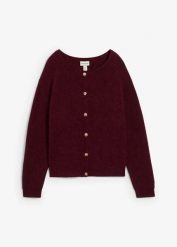 Sweter rozpinany z ciepłej mieszanki alpaki. Czerwone kardigany damskie bonprix, bez wzorów, z wełny. Za 299.99 zł.
