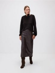 Sweter z dodatkiem wełny - ciemnobrązowy. Brązowe swetry klasyczne damskie Reserved, l, z dzianiny, bez kołnierzyka. Za 149.99 zł.
