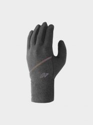4F Rękawiczki dzianinowe Touch Screen uniseks - szare M. Szare rękawiczki damskie 4f, na jesień, bez wzorów, z dzianiny. W wyprzedaży za 29.99 zł.