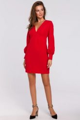 Elegancka sukienka mini z głębokim dekoltem V czerwona. Czerwone sukienki damskie Sukienki.shop, na imprezę, xl, bez wzorów, eleganckie, bez kołnierzyka, bez ramiączek, mini, dopasowane. Za 249.00 zł.