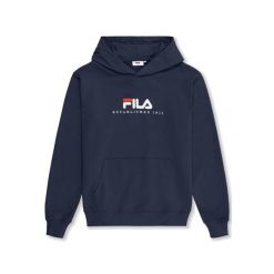 Bluza z kapturem męska do biegania Fila Valsera regular logo granatowa. Niebieskie bluzy z kapturem męskie Fila, m. Za 299.00 zł.
