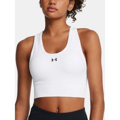Biustonosz treningowy Under Armour Vanish Seamless Mid Branded white/black. Białe biustonosze sportowe damskie Under Armour, bez wzorów. Za 179.99 zł.