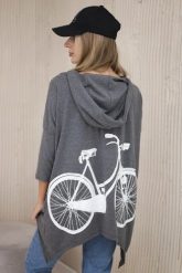 Bluza z nadrukiem roweru grafitowy melanż. Szare bluzy z kapturem damskie KESI, l, z bawełny. Za 218.51 zł.
