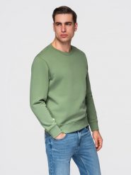 Męska bluza dresowa BASIC z okrągłym dekoltem OM-SSBN-0271 - - Rozmiar: L. Zielone bluzy bez kaptura męskie Ombre Clothing, l, z bawełny. W wyprzedaży za 118.99 zł.