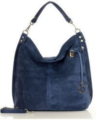 Torebka worek granatowa MARCO MAZZINI s92p. Shopper bag damskie z aplikacjami, z jeansu, na ramię, duże, zdobione, bez dodatków. Za 379.05 zł.