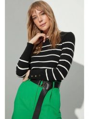 Trendyol Sweter w kolorze czarno-białym rozmiar: L. Czarne swetry klasyczne damskie Trendyol, l, bez kołnierzyka. Za 95.69 zł.