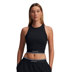 Top treningowy damski Under Armour Meridian Rib Branded Tank. Czarne topy damskie Under Armour, l, bez wzorów, bez ramiączek. Za 129.99 zł.