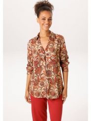 Aniston Bluzka w kolorze brązowo-beżowym rozmiar: 36. Brązowe bluzki damskie Aniston, bez wzorów, z wiskozy, bez kołnierzyka, bez ramiączek. Za 173.99 zł.