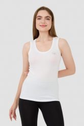 EMPORIO ARMANI Biały top. Białe topy damskie Emporio Armani, xs, bez wzorów, bez kołnierzyka. W wyprzedaży za 119.99 zł.