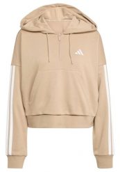 Bluza damska Essentials 3-Stripes French Terry Hoodie Quarter Zip. Brązowe bluzy z kapturem damskie Adidas, m, z bawełny. Za 200.99 zł.