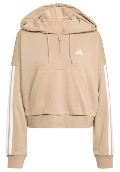 Bluza damska Essentials 3-Stripes French Terry Hoodie Quarter Zip. Brązowe bluzy z kapturem damskie Adidas, m, z bawełny. Za 200.99 zł.