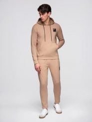 Komplet dresowy męski bluza z kapturem + spodnie dresowe - brązowy V3. Brązowe bluzy z kapturem męskie Ombre Clothing, m, z bawełny. Za 399.99 zł.