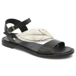 Czarno Złote Sandały Armodo Stylowe Obuwie Damskie Z Liściem. Czarne sandały damskie Armodo, bez wzorów, bez obcasa. Za 339.00 zł.