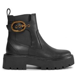 Sztyblety Kurt Geiger. Czarne botki damskie Kurt Geiger, bez obcasa, na płaskiej podeszwie, bez zapięcia. Za 1,179.00 zł.