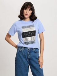 Cross Jeans Koszulka w kolorze błękitnym rozmiar: XL. Niebieskie bluzki damskie Cross Jeans, xl, bez wzorów, z jeansu, bez kołnierzyka. Za 61.31 zł.