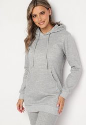 Jasnoszara Bluza z Bawełną z Kapturem Ozdobiona Sznurkami Mivonia. Szare bluzy z kapturem damskie Born2be, l, z bawełny. Za 59.99 zł.