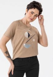 Koszulka z printem T-HAUS. Brązowe t-shirty damskie Volcano, na lato, m, bez wzorów, z bawełny, bez ramiączek. Za 59.99 zł.