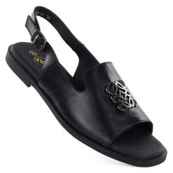 Skórzane sandały damskie płaskie czarne Potocki JE19453. Czarne sandały damskie POTOCKI, bez wzorów, ze skóry, bez obcasa, na płaskiej podeszwie. Za 199.99 zł.