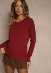 Bordowy Gładki Sweter w Minimalistycznym Stylu Tevra. Czerwone swetry klasyczne damskie Renee, l, z jeansu, bez kołnierzyka. Za 59.99 zł.