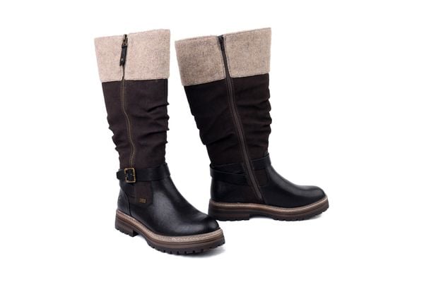 RIEKER TEX 93092-90 black combination, kozaki damskie. Czarne kozaki damskie Rieker, bez obcasa, na obcasie. Za 469.90 zł.