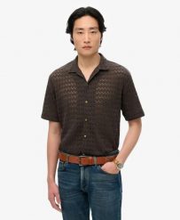 Superdry Koszula Knitted Texture w czarnym szydełkowym wzorze. Czarne koszule damskie Superdry., na lato, l, bez wzorów, z bawełny, klasyczne, bez kołnierzyka, bez ramiączek. Za 238.00 zł.