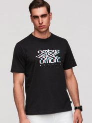 Męski bawełniany T-shirt z printem Ombre - czarny V1. Czarne t-shirty męskie Ombre Clothing, m, bez wzorów, z bawełny, bez kołnierzyka. W wyprzedaży za 69.99 zł.