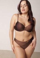 Brązowe Bikini Biustonosz i Figi z Ozdobnym Marszczeniem i Aplikacją Periete. Brązowe bikini damskie Born2be, z aplikacjami. Za 99.99 zł.