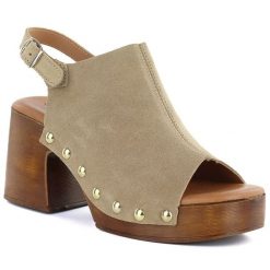 Skórzane sandały damskie drewniaki beżowe El Pimpi 482. Brązowe sandały damskie El Pimpi, bez wzorów, ze skóry, bez obcasa. Za 399.99 zł.