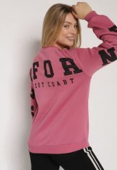 Różowa Ocieplana Bluza z Bawełną i Napisem z Tyłu Fezanda. Czerwone bluzy bez kaptura damskie Born2be, l, z bawełny. Za 69.99 zł.