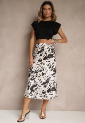 Czarno-Biała Spódnica z Satynowej Tkaniny Zdobiona Krowim Printem Kolorea. Czarne spódniczki damskie Renee, l, z aplikacjami, z satyny, eleganckie, midi, oversize. Za 69.99 zł.