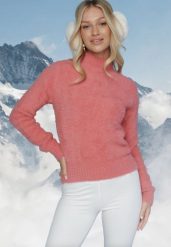 Ciemnoróżowy Sweter z Półgolfem i Dłuższym Włosiem Evassem. Czerwone swetry klasyczne damskie Born2be, z dzianiny, bez kołnierzyka. Za 64.99 zł.