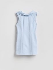 Sukienka mini z wiązaniem - jasnoniebieski. Niebieskie sukienki damskie Reserved, na co dzień, l, bez wzorów, z bawełny, bez kołnierzyka, bez ramiączek, mini, proste. Za 149.99 zł.