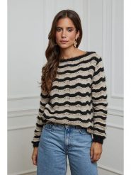 L'armoire de Suzette Sweter w kolorze czarno-beżowym rozmiar: 34/36. Brązowe swetry klasyczne damskie L'armoire de Suzette, l, bez kołnierzyka. Za 91.34 zł.