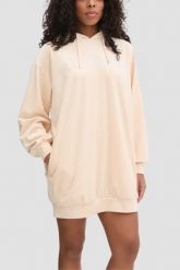 GUESS Beżowa damska długa welurowa bluza Couture. Brązowe bluzy z kapturem damskie Guess, s, z weluru. W wyprzedaży za 355.99 zł.
