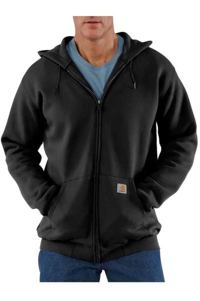 Bluza sportowa męska z kapturem Carhartt Midweight Hooded Zip Sweatshirt. Czarne bluzy sportowe męskie Carhartt, bez wzorów, z bawełny, klasyczne, bez kołnierzyka, bez ramiączek. Za 231.70 zł.