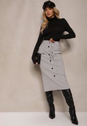 Jasnoszara Spódnica Ołówkowa z Kaszmirem High Waist z Ozdobnymi Guzikami i Kieszeniami Edithwen. Szare spódniczki damskie Renee, na zimę, bez wzorów, z dzianiny, z podwyższonym stanem, midi, ołówkowe. Za 129.99 zł.