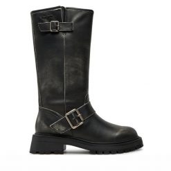 Botki Pepe Jeans. Czarne botki damskie Pepe Jeans, z jeansu, bez obcasa, na płaskiej podeszwie, bez zapięcia. Za 779.99 zł.