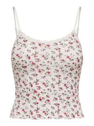 ONLY Top w kolorze biało-czerwonym rozmiar: S. Białe topy damskie Only, s, bez wzorów, z bawełny, bez kołnierzyka. Za 30.99 zł.