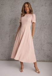 Różowa Rozkloszowana Sukienka Koktajlowa VICES na Krótki Rękaw Nessesha. Czerwone sukienki damskie Renee, na randkę, l, bez wzorów, eleganckie, bez kołnierzyka, bez ramiączek, maxi, rozkloszowane. Za 199.99 zł.