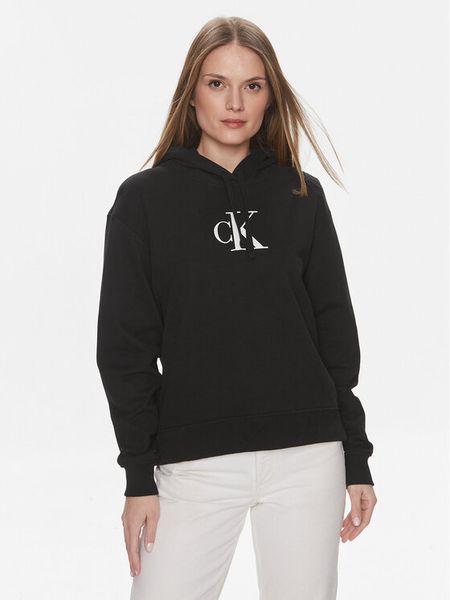 Calvin Klein Jeans Bluza Satin J20J223432 Czarny Regular Fit. Czarne bluzy bez kaptura damskie Calvin Klein Jeans, l, z bawełny. Za 259.99 zł.
