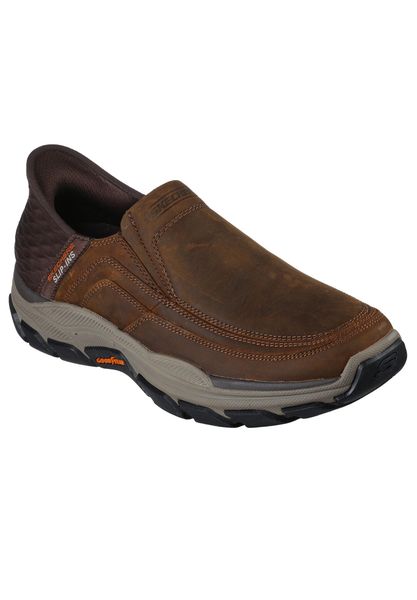 Buty sportowe Sneakersy męskie, Skechers Respected - Elgin Slip-ins. Brązowe buty sportowe na co dzień męskie Skechers, z materiału, bez zapięcia, trekkingowe. Za 399.99 zł.