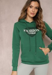 Zielona Bluza Kangurka Ocieplona Polarem z Ozdobnym Nadrukiem Elili. Zielone bluzy bez kaptura damskie Renee, m, z jeansu. Za 79.99 zł.