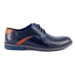 Lukas Eleganckie buty męskie 253LU granatowe niebieskie. Niebieskie buty wizytowe męskie na jesień, z jeansu, bez zapięcia. Za 367.89 zł.